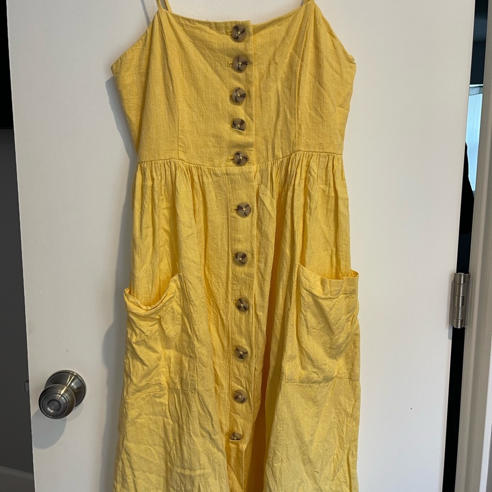 Forever 21 Button-Front Yellow Midi Dress – Size